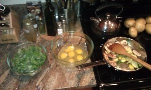 First cook the squash and mushrooms.