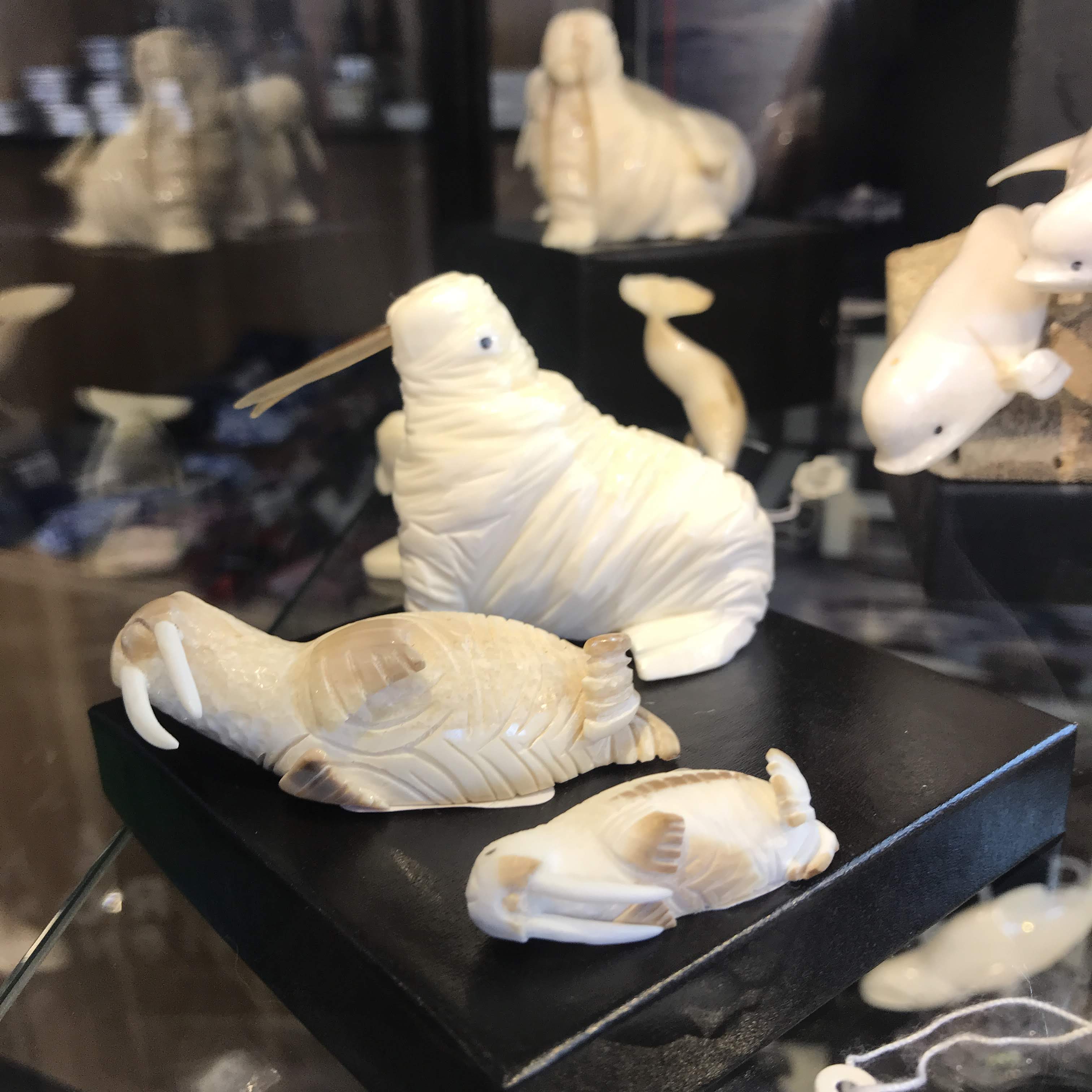 Animals carved out of Walrus ivory.